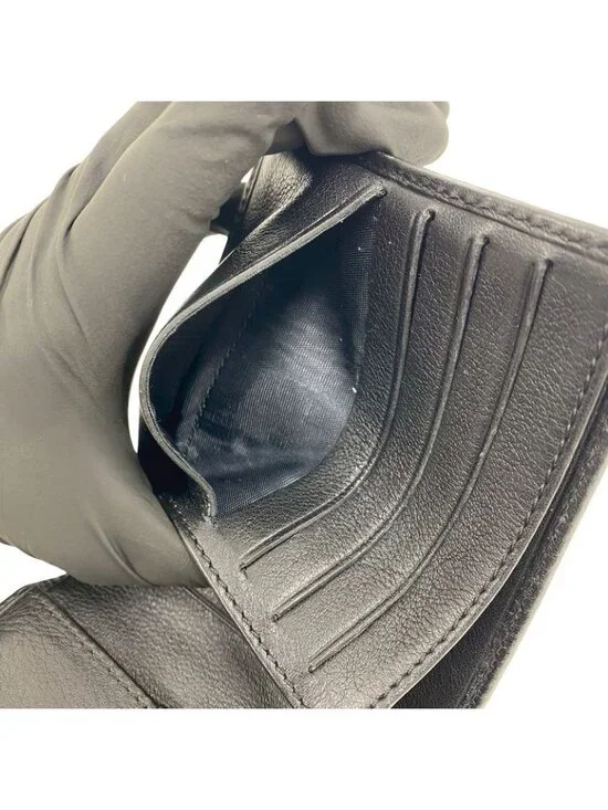 Celine Macadam Blason Triomphe Pattern Canvas Leather Bifold Wallet Mini Black - Picture 9 of 10